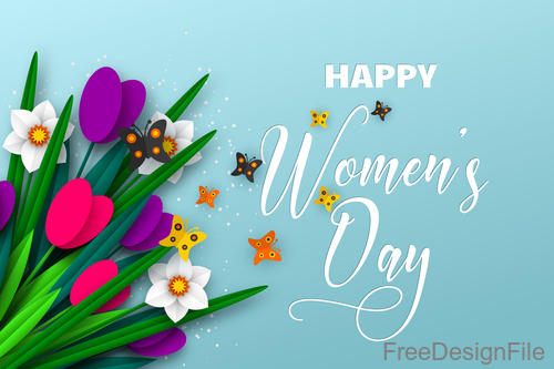 Happy women day background with butterfies vector 01