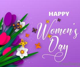Happy women day background with butterfies vector 02