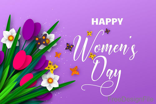 Happy women day background with butterfies vector 02