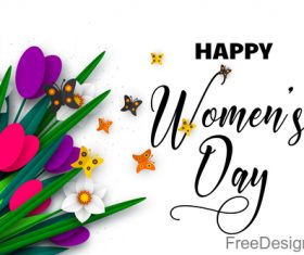 Happy women day background with butterfies vector 03