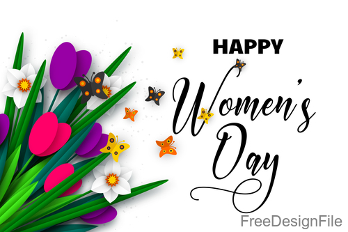 Happy women day background with butterfies vector 03
