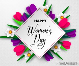 Happy women day card with beautiful flowers vector 01