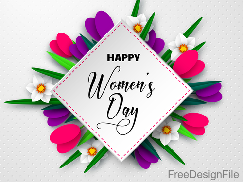 Happy women day card with beautiful flowers vector 01