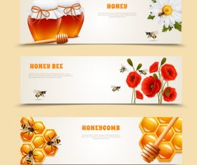 Honey with bee banners vectors design 01