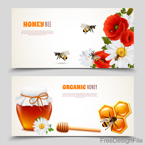 Honey with bee banners vectors design 02