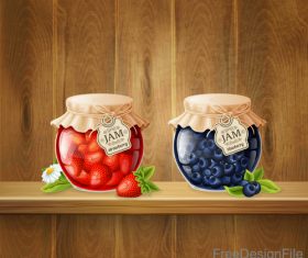 Jam with jar and wood background vector