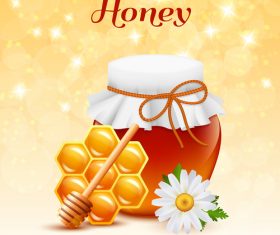 Jar with honey and white flower vector