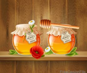 Jar with honey and wood background vector