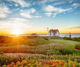 Lighthouse house and nature landscape Stock Photo