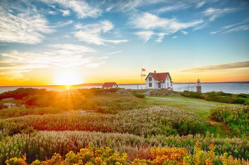 Lighthouse house and nature landscape Stock Photo