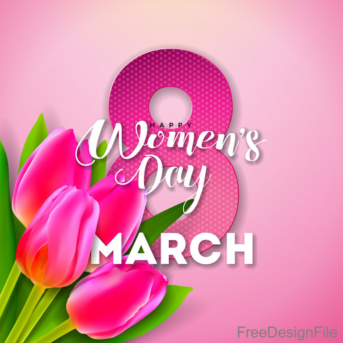Lily with 8 much women day vector design 01