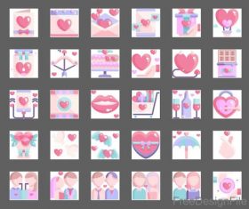 Love and Valentine color flat icons