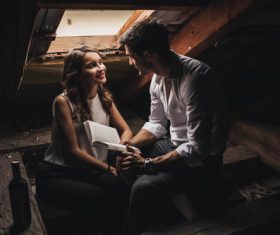 Loving couple in the hut Stock Photo