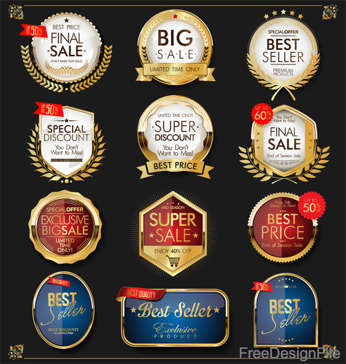 Luxury premium sale golden badges and labels vector design