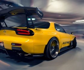 Mazda RX-7 FD  yellow sports car Stock Photo