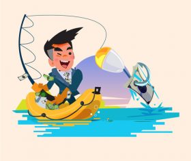 Money with fishing cartoon vector design