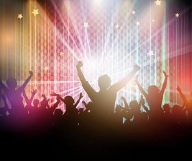 Music disco party background with people silhouetter vector 01