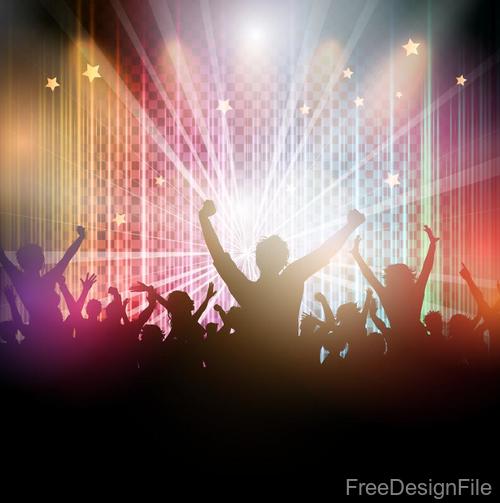 Music disco party background with people silhouetter vector 01