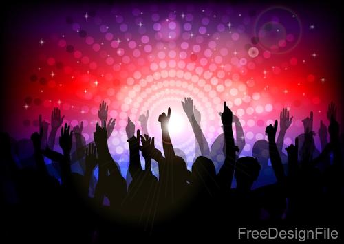 Music disco party background with people silhouetter vector 03