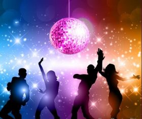 Music disco party background with people silhouetter vector 04