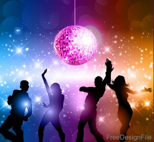 Music disco party background with people silhouetter vector 04 free download