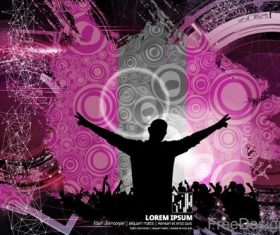Music disco party background with people silhouetter vector 05