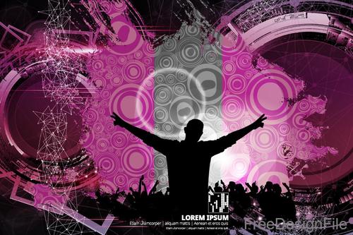 Music disco party background with people silhouetter vector 05