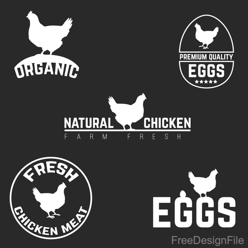 Natural chicken farm fresh logo with labels vector