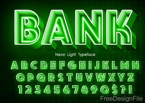 Neon light tpyeface with numbers vector