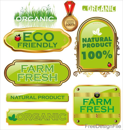 Organic with farm fresh labels vector