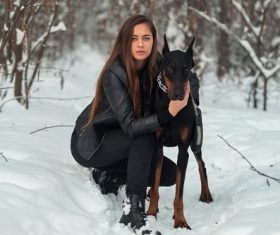 Outdoors women and great dane Stock Photo