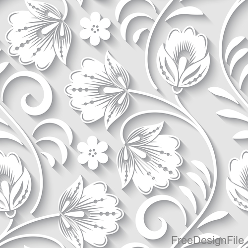 Paper-cut floral 3d seamless pattern vector 01