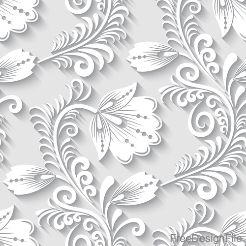 Paper-cut floral 3d seamless pattern vector 03