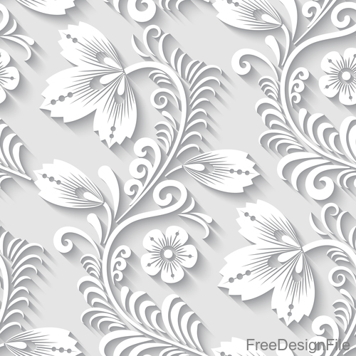 Paper-cut floral 3d seamless pattern vector 04