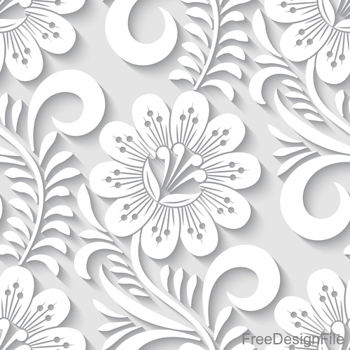 Paper-cut floral 3d seamless pattern vector 05