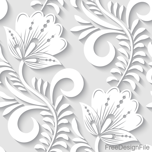 Paper-cut floral 3d seamless pattern vector 06