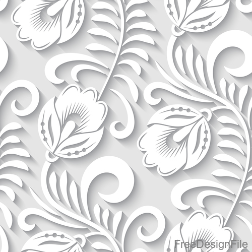 Paper-cut floral 3d seamless pattern vector 07
