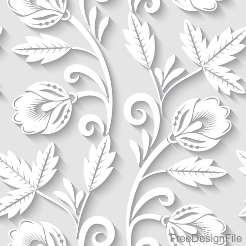 Paper-cut floral 3d seamless pattern vector 08