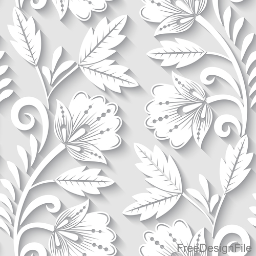 Paper-cut floral 3d seamless pattern vector 09