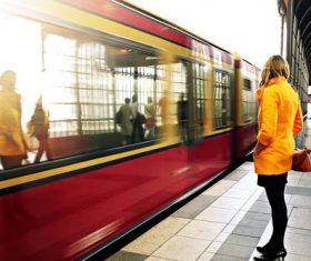 People standing on the station platform Stock Photo