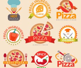 Pizza retor labels with badge vector