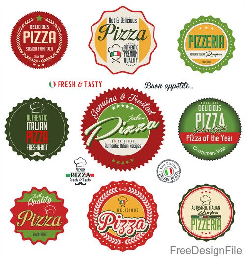 Pizza retro badge with labels vector