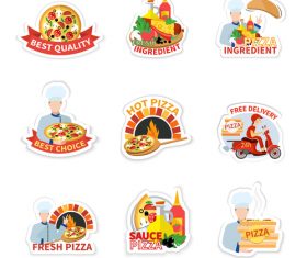 Pizza sticker design vector set