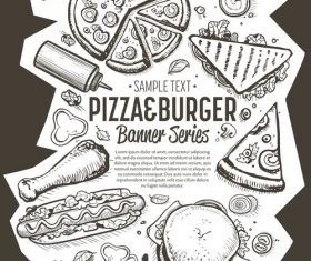 Pizza with burger vertical banner vector