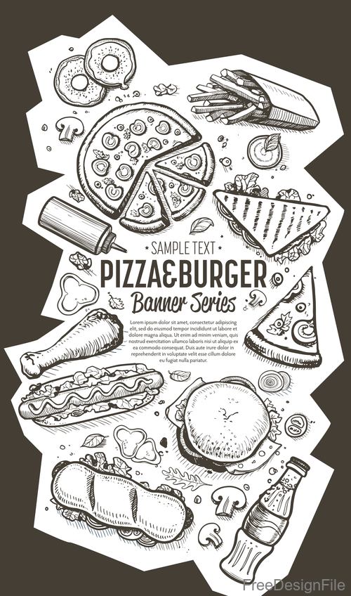 Pizza with burger vertical banner vector
