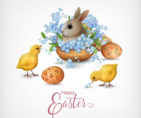 Rabbit and easter egg with chick design vectors 01