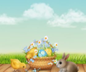 Rabbit and easter egg with chick design vectors 02