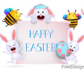 Rabbit with bee and easter background vector