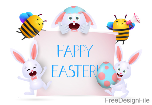Rabbit with bee and easter background vector