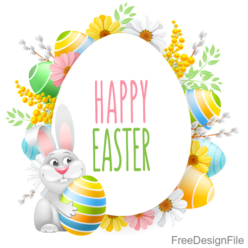 Rabbit with easter festival card vector 02